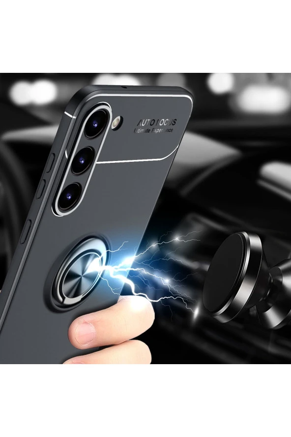 Galaxy S23 Plus Ile Uyumlu Kılıf Yüzük Tutuculu Mıktanıslı,standlı Novel Silikon Siyah - 4