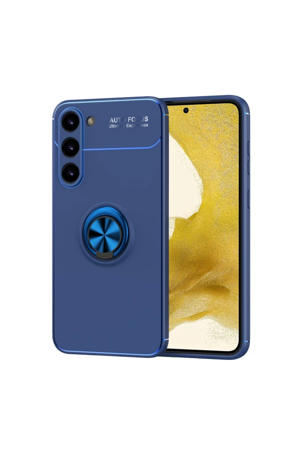Galaxy S23 Plus Ile Uyumlu Kılıf Yüzük Tutuculu Mıktanıslı,standlı Novel Silikon Mavi ürün görseli