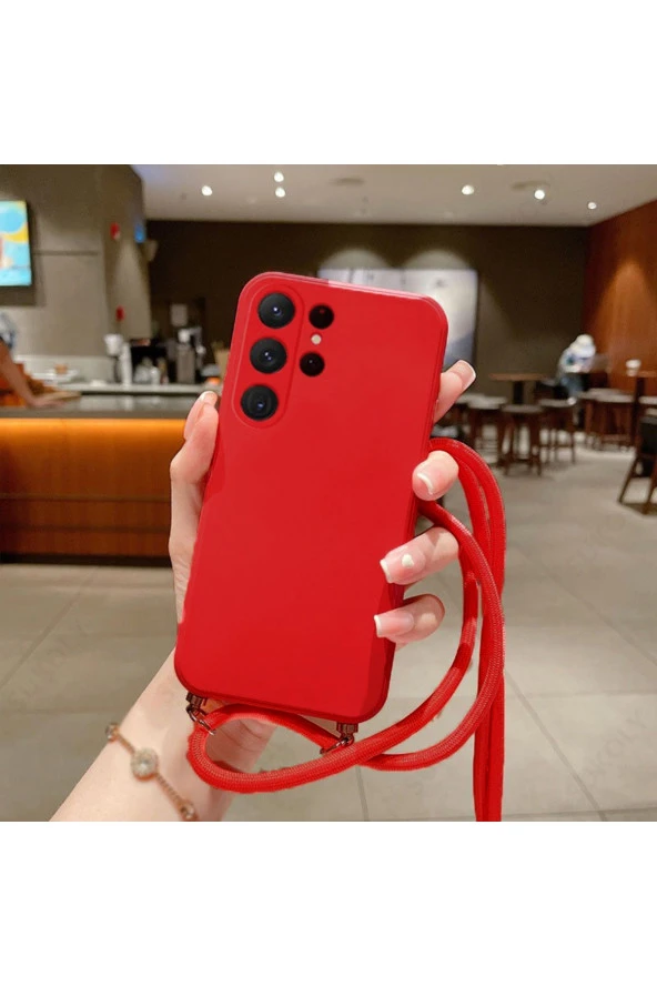 Xiaomi Mi 10t Ile Uyumlu Ipli Boyun Askılı Silikon Kılıf Kadife Iç Yüzeyli Epiphany Kılıf Kırmızı