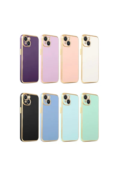 Iphone 14 Pro Max Ile Uyumlu Kılıf Gold Kenar Pastel Renkli Halcyon Z-bark Kapak Lila - 6
