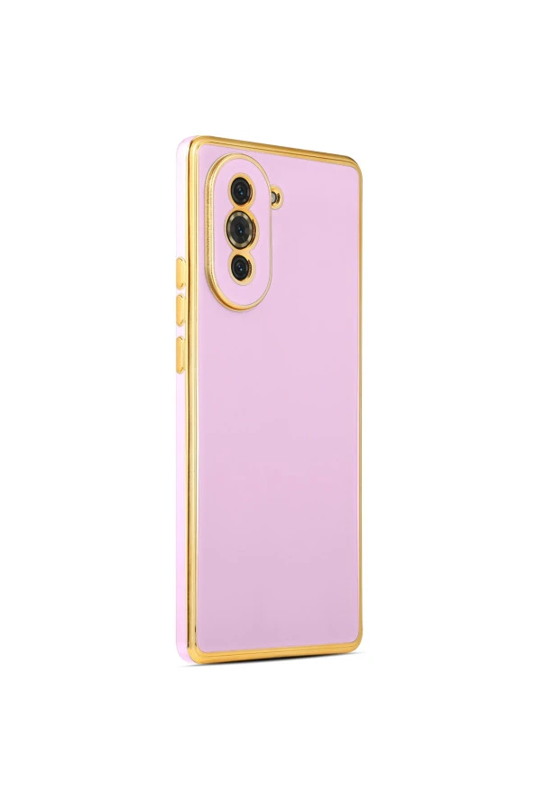 Huawei Nova 10 Pro Ile Uyumlu Kılıf Gold Kenar Pastel Renkli Halcyon Z-bark Kapak Lila