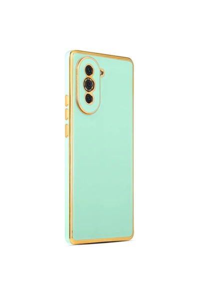 Huawei Nova 10 Ile Uyumlu Kılıf Gold Kenar Pastel Renkli Halcyon Z-bark Kapak Açık Yeşil ürün görseli