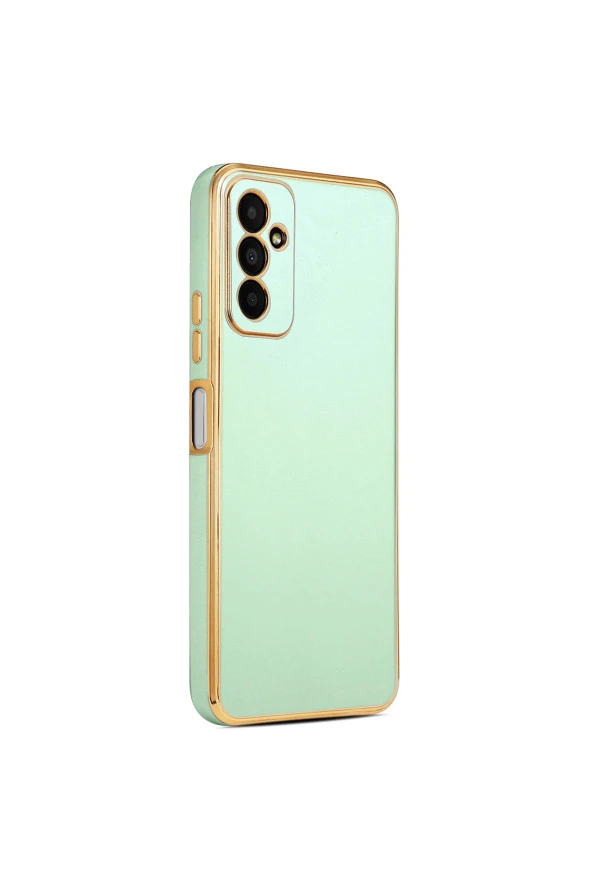 Galaxy M23 Ile Uyumlu Kılıf Gold Kenar Pastel Renkli Halcyon Z-bark Kapak Açık Yeşil