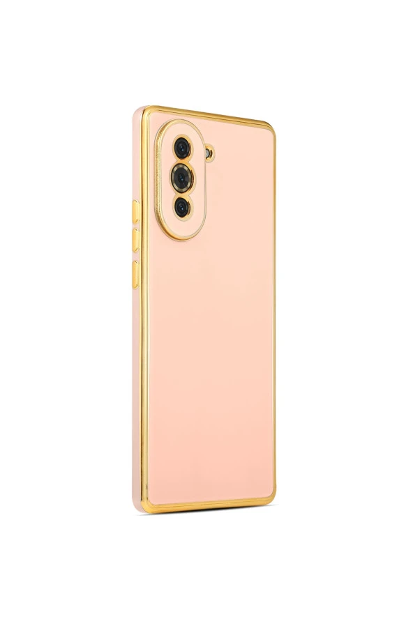 Huawei Nova 10 Pro Ile Uyumlu Kılıf Gold Kenar Pastel Renkli Halcyon Z-bark Kapak Rosegold