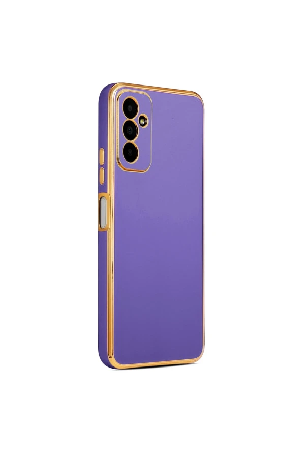 Galaxy M23 Ile Uyumlu Kılıf Gold Kenar Pastel Renkli Halcyon Z-bark Kapak Derin Mor