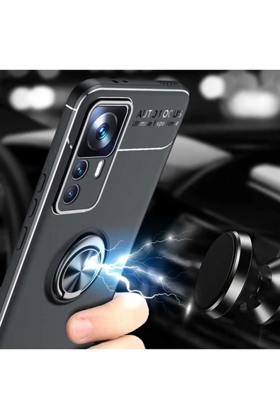 Xiaomi Mi 12t Pro Ile Uyumlu Kılıf Yüzük Tutuculu Mıktanıslı,standlı Novel Silikon Mavi - 5