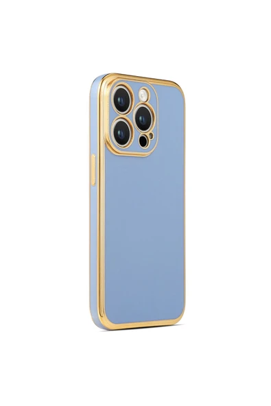 Iphone 14 Pro Max Ile Uyumlu Kılıf Gold Kenar Pastel Renkli Halcyon Z-bark Kapak Mavi ürün görseli