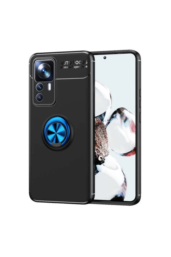 Xiaomi Mi 12t Pro Ile Uyumlu Kılıf Yüzük Tutuculu Mıktanıslı,standlı Novel Silikon Siyah-mavi ürün görseli