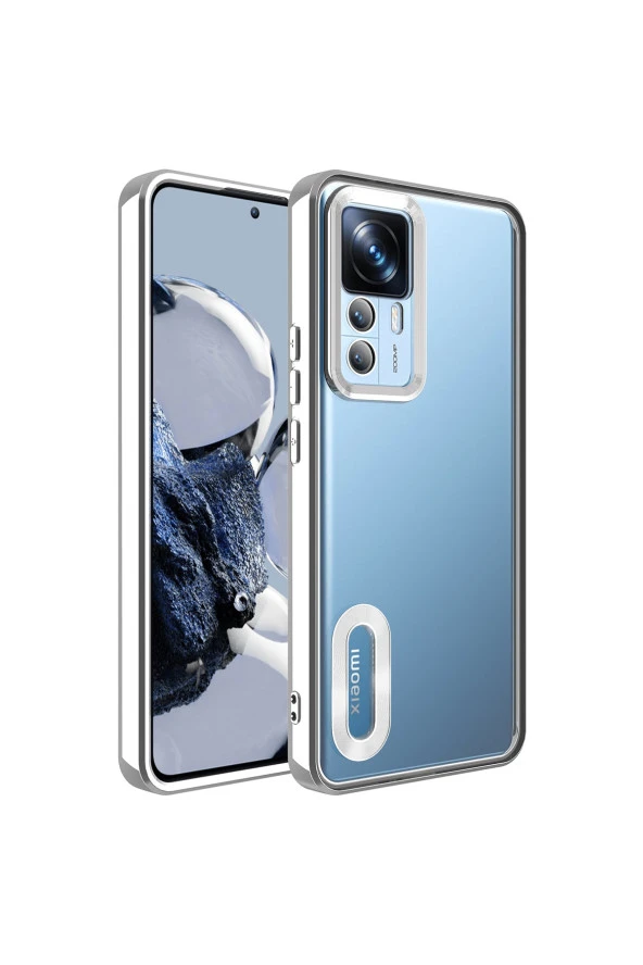 Xiaomi Mi 12tile Uyumlu Kılıf Kamera Korumalı Logo Gösteren Colored Z-omega Kapak Gümüş - Resim 3