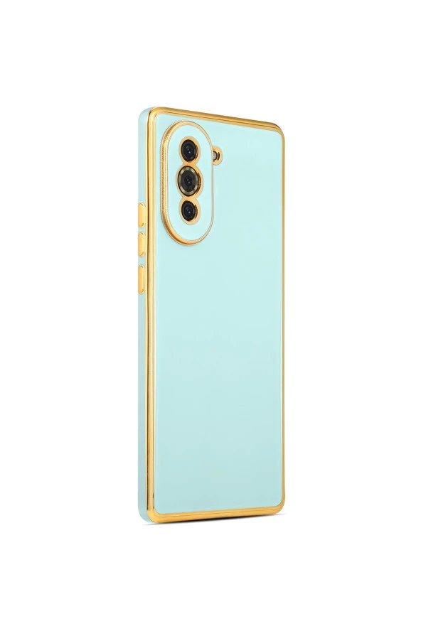 Huawei Nova 10 Ile Uyumlu Kılıf Gold Kenar Pastel Renkli Halcyon Z-bark Kapak Mavi Açık ürün görseli
