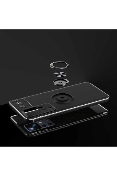 Xiaomi Mi 12t Pro Ile Uyumlu Kılıf Yüzük Tutuculu Mıktanıslı,standlı Novel Silikon Mavi - 6