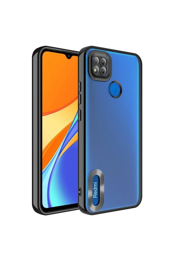 Redmi 9s Ile Uyumlu Kılıf Kamera Korumalı Logo Gösteren Colored Z-omega Kapak Siyah