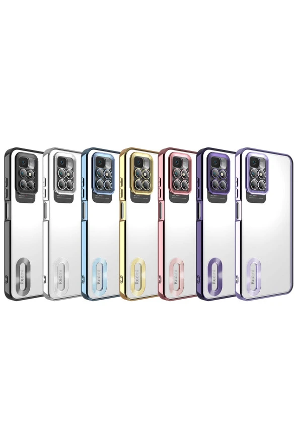 Redmi 10 Ile Uyumlu Kılıf Kamera Korumalı Logo Gösteren Colored Z-omega Kapak Gold - Resim 2