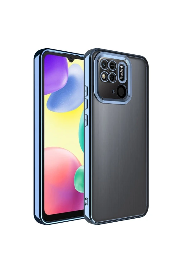 Redmi Note 10s Ile Uyumlu Kılıf Kamera Korumalı Logo Gösteren Colored Z-omega Kapak Mavi Açık