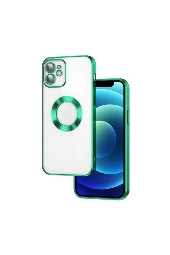 Iphone 14 Ile Uyumlu Kılıf Kamera Korumalı Logo Gösteren Colored Z-omega Kapak Yeşil