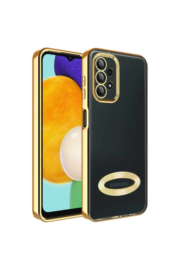 Galaxy A13 4g Ile Uyumlu Kılıf Kamera Korumalı Logo Gösteren Colored Z-omega Gold