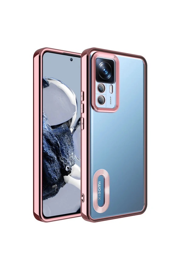 Xiaomi Mi 12t Pro Ile Uyumlu Kılıf Kamera Korumalı Logo Gösteren Colored Z-omega Kapak Rosegold - Resim 3