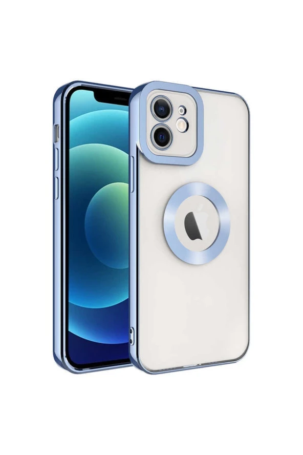 Iphone 14 Ile Uyumlu Kılıf Kamera Korumalı Logo Gösteren Colored Z-omega Kapak Mavi Açık ürün görseli