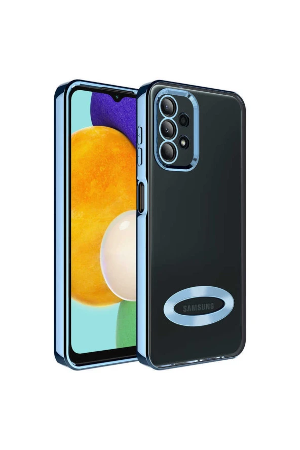 Galaxy A23 Ile Uyumlu Kılıf Kamera Korumalı Logo Gösteren Colored Z-omega Sierra Mavi