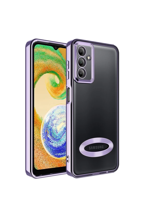 Galaxy A04s Ile Uyumlu Kılıf Kamera Korumalı Logo Gösteren Colored Z-omega Kapak Lila