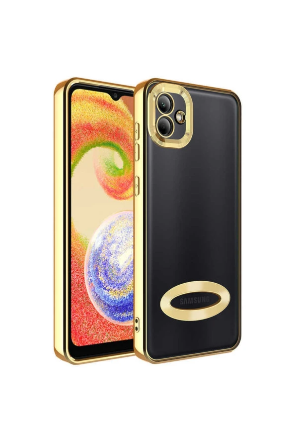 Galaxy A03 Ile Uyumlu Kılıf Kamera Korumalı Logo Gösteren Colored Z-omega Gold