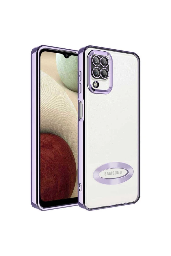 Galaxy M12 Ile Uyumlu Kılıf Kamera Korumalı Logo Gösteren Colored Z-omega Lila