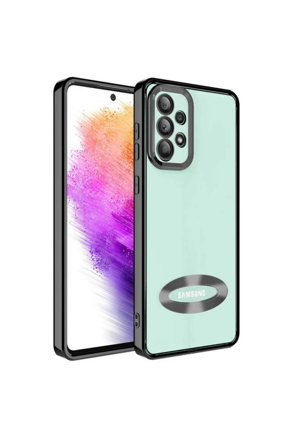 Galaxy A73 Ile Uyumlu Kılıf Kamera Korumalı Logo Gösteren Colored Z-omega Siyah