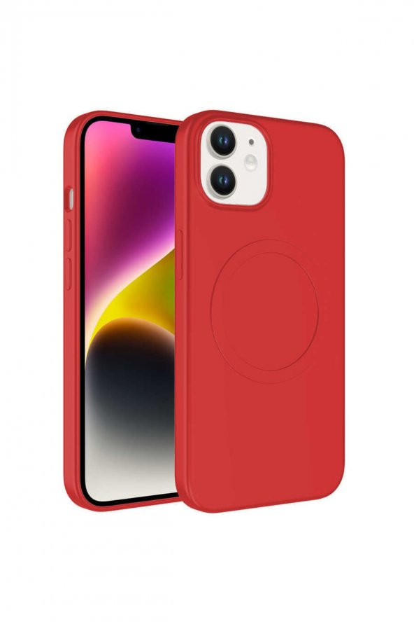 Iphone 12 Ile Uyumlu Kılıf Magsafe Uyumlu Wireless Şarj Özellikli Pastel Color Silikon Kapak Kırmızı
