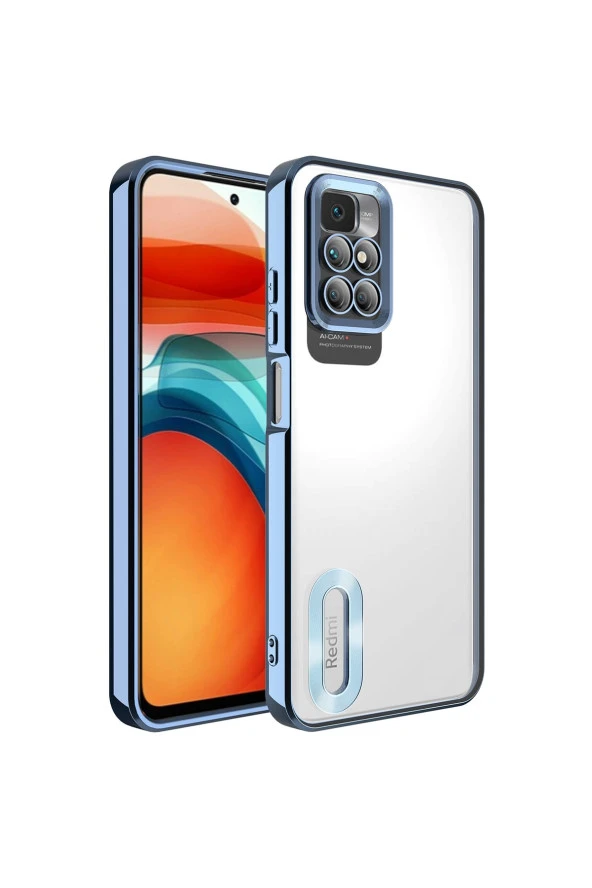 Redmi 10 Ile Uyumlu Kılıf Kamera Korumalı Logo Gösteren Colored Z-omega Kapak Mavi Açık - Resim 3