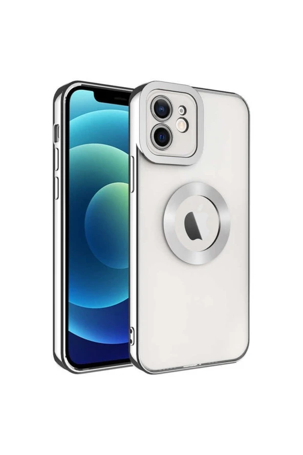 Iphone 11 Ile Uyumlu Kılıf Kamera Korumalı Logo Gösteren Colored Z-omega Kapak Gümüş