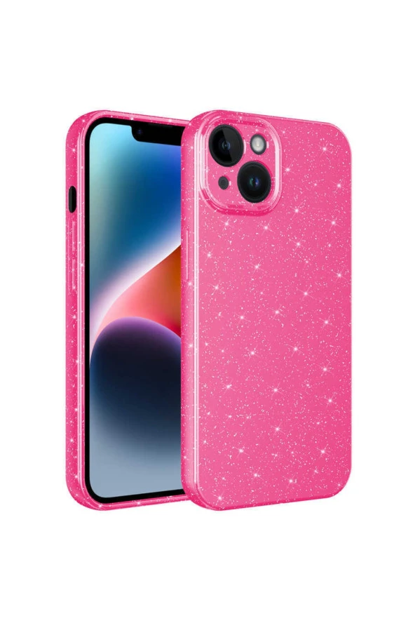 Apple Iphone 13 Ile Uyumlu Kılıf Kamera Korumalı Simli Lüks Koton Kapak Pembe Koyu - Resim 3