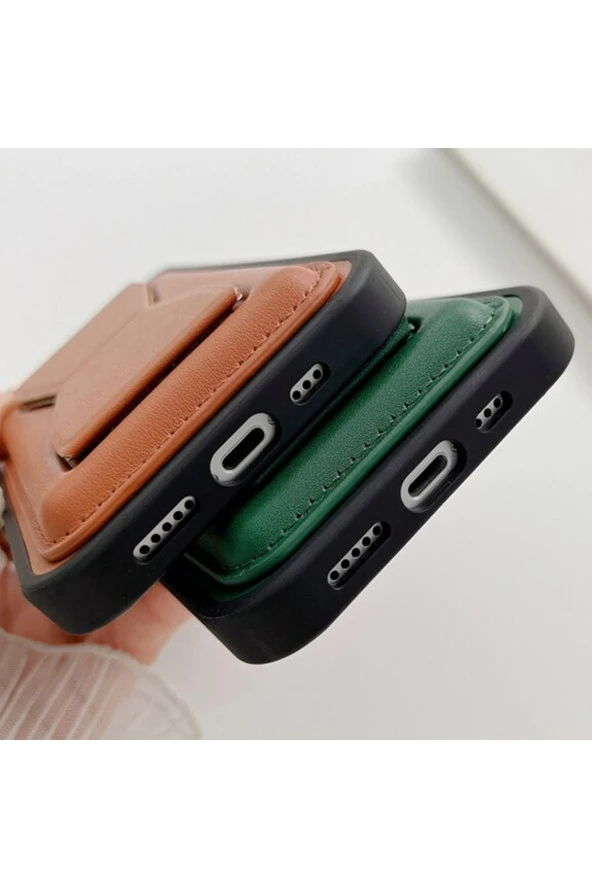 Iphone 13 Pro Ile Uyumlu Kılıf Stand Olabilen Deri Kılıf Kartlık Özellikli Emollient Kılıf - Resim 3