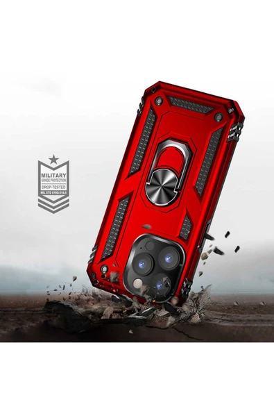 Iphone 14 Pro Max Ile Uyumlu Kılıf Shockproof Zırhlı Kauçuk Yüzük Tutuculu 360° Siyah - 6