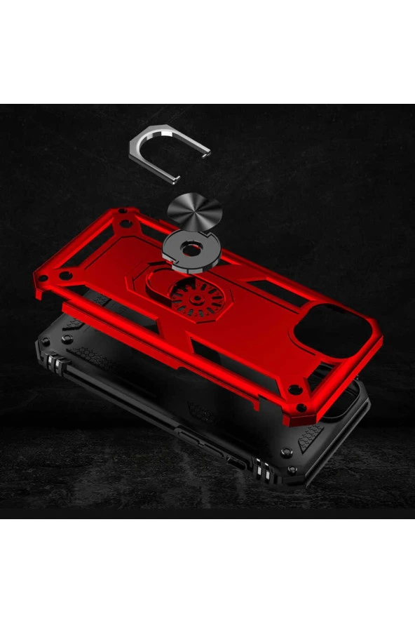 Iphone 14 Plus Ile Uyumlu Kılıf Shockproof Zırhlı Kauçuk Yüzük Tutuculu 360 Derece Siyah - Resim 4