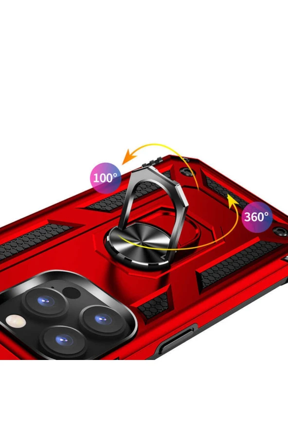 Iphone 14 Pro Max Ile Uyumlu Kılıf Shockproof Zırhlı Kauçuk Yüzük Tutuculu 360° Lacivert - Resim 3