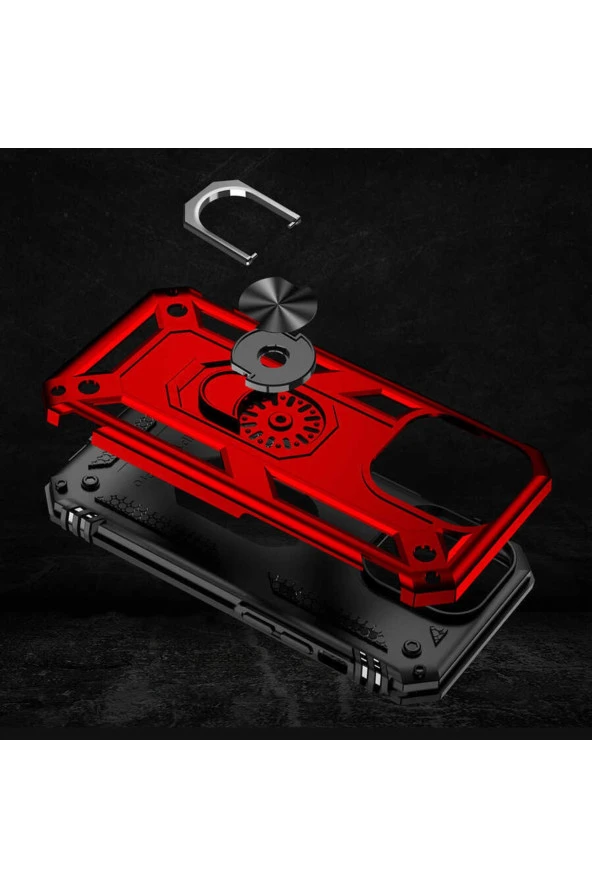 Iphone 14 Pro Max Ile Uyumlu Kılıf Shockproof Zırhlı Kauçuk Yüzük Tutuculu 360° Siyah - 4