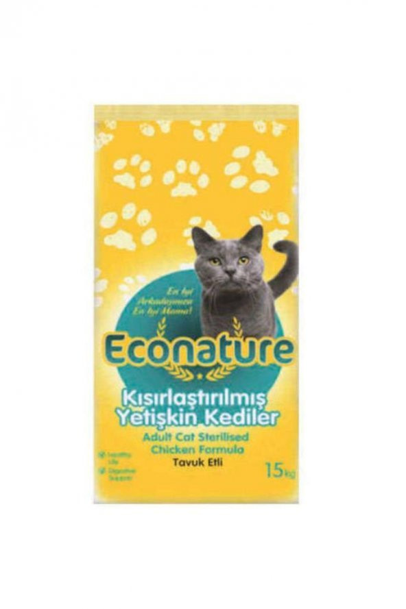 Econature Tavuklu Kısırlaştırılmış Yetişkin Kedi Maması 15 Kg