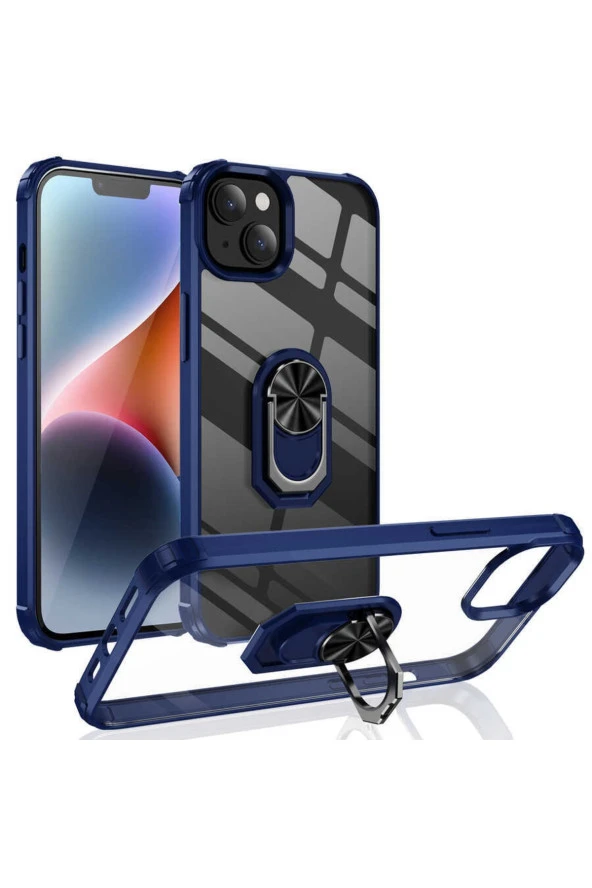Apple Iphone 14 Pro Ile Uyumlu Kılıf Yüzük Tutuculu Standlı Freez Lacivert ürün görseli