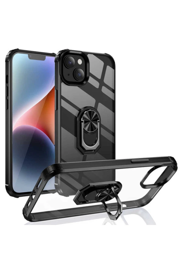 Apple Iphone 14 Pro Ile Uyumlu Kılıf Yüzük Tutuculu Standlı Freez Siyah - 1