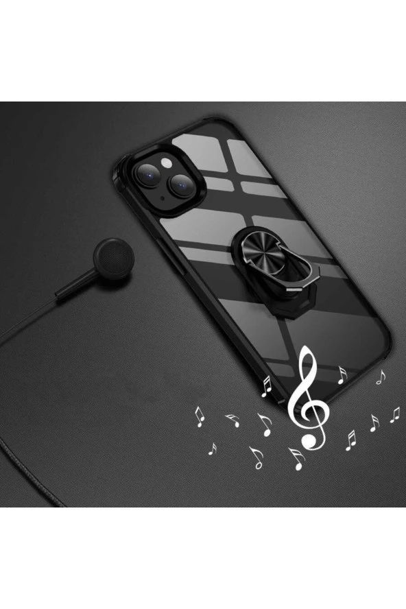 Apple Iphone 14 Ile Uyumlu Kılıf Yüzük Tutuculu Standlı Freez Lacivert - Resim 2