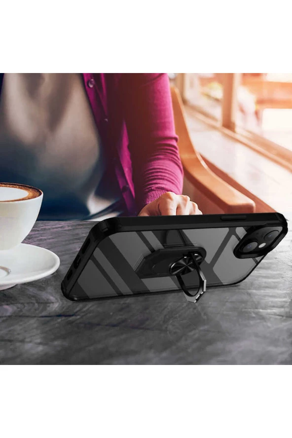 Apple Iphone 14 Ile Uyumlu Kılıf Yüzük Tutuculu Standlı Freez Lacivert - Resim 3