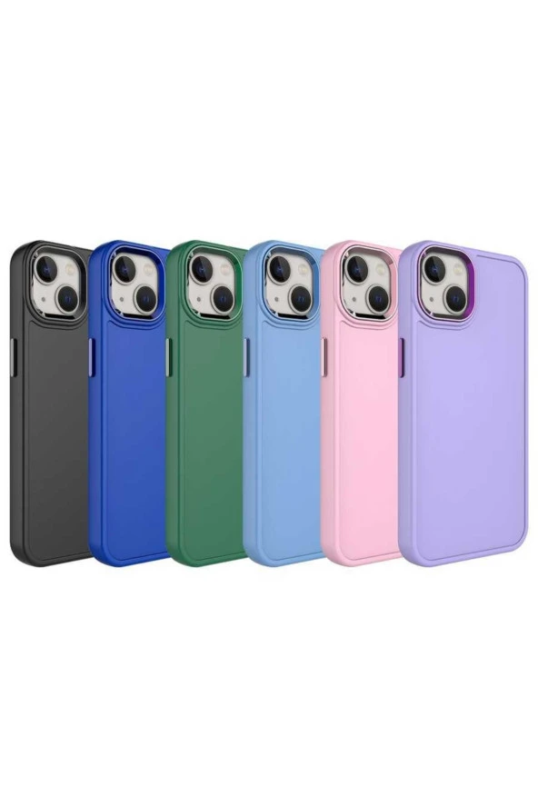 Iphone 14 Plus Ile Uyumlu Kılıf Metal Çerçeve Tasarımlı Pastel Renkli Sert Ebullience Mavi - Resim 2