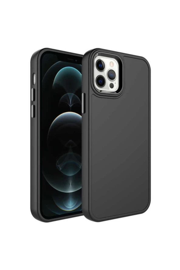 Iphone 13 Ile Uyumlu Kılıf Metal Çerçeve Tasarımlı Pastel Renkli Sert Ebullience Siyah