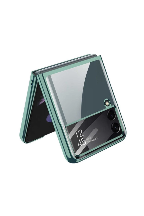 Samsung Galaxy Z Flip 4 Ile Uyumlu Kılıf Standlı Katlanabilen Metal Görünümlü Wonderful Kılıf Mor - Resim 2