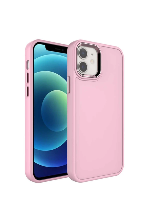 Iphone 12 Ile Uyumlu Kılıf Metal Çerçeve Tasarımlı Pastel Renkli Sert Ebullience Lacivert - Resim 4