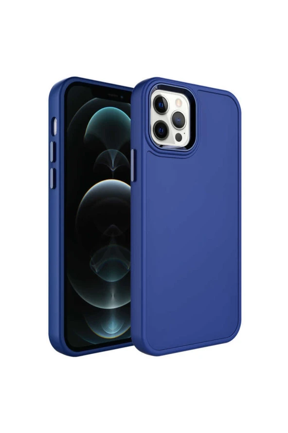 Iphone 14 Pro Max Ile Uyumlu Kılıf Metal Çerçeve Tasarımlı Pastel Renkli Sert Ebullience Lacivert ürün görseli