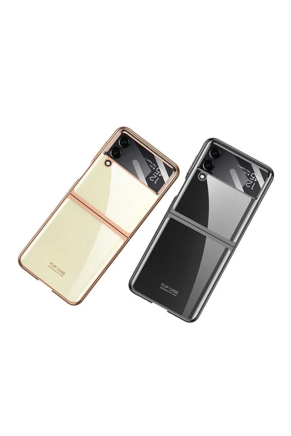 Samsung Galaxy Z Flip 4 Ile Uyumlu Kılıf Standlı Katlanabilen Metal Görünümlü Wonderful Kılıf Mor - Resim 3