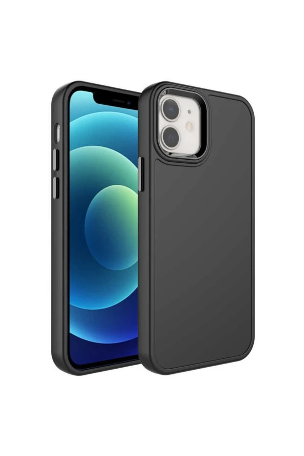 Iphone 12 Ile Uyumlu Kılıf Metal Çerçeve Tasarımlı Pastel Renkli Sert Ebullience Siyah - Resim 3