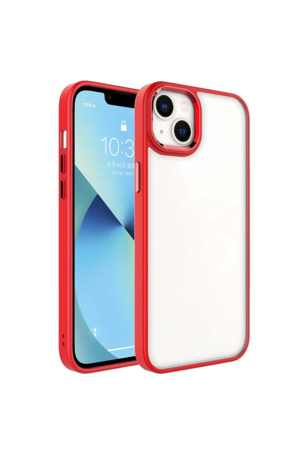 Iphone 14 Plus Ile Uyumlu Kılıf Kenarları Renkli Silikon Arkası Şeffaf Sert Krop Kırmızı ürün görseli