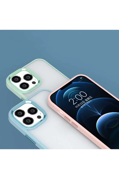 Iphone 14 Ile Uyumlu Kılıf Kenarları Renkli Silikon Arkası Şeffaf Sert Krop Koyu Yeşil - Resim 5